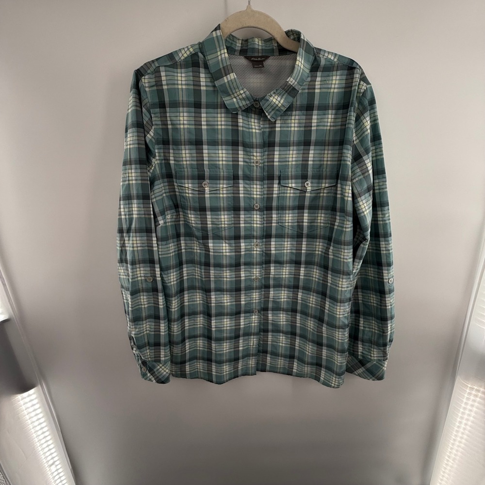 Eddie Bauer Women's XL Plaid Performance Shirt Quick Dry Hiking Travel‎ Outdoor